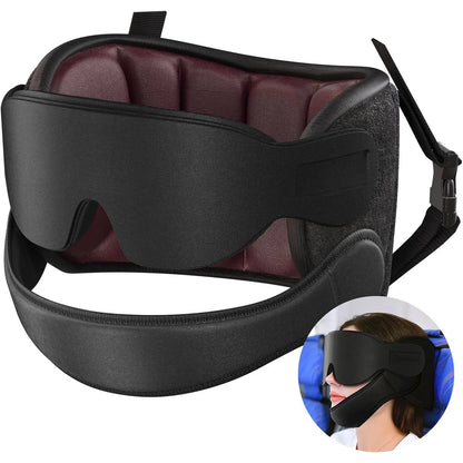 Airplane Travel Pillow Set with Chin Strap and Sleep Mask, 360° Headrest for Long Flights and Road Trips, Black