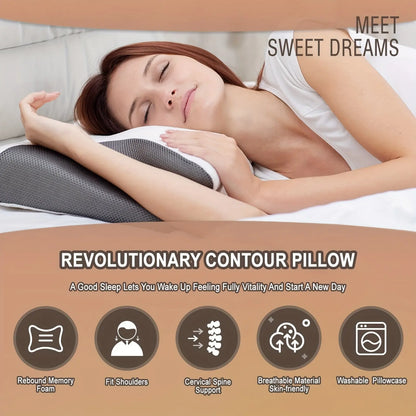 Premium Memory Foam Neck Pillow - Ergonomic Contour Sleep Pillow with Breathable Cover - Ideal for Comfortable Support