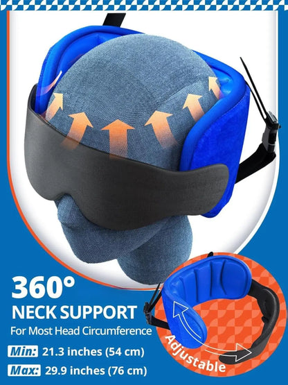 Ergonomic Memory Foam Travel Pillow Set for Airplanes and Road Trips - 360° Support Headrest with Eye Mask and Strap, Black