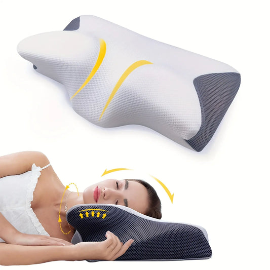 Premium Memory Foam Neck Pillow - Ergonomic Contour Sleep Pillow with Breathable Cover - Ideal for Comfortable Support
