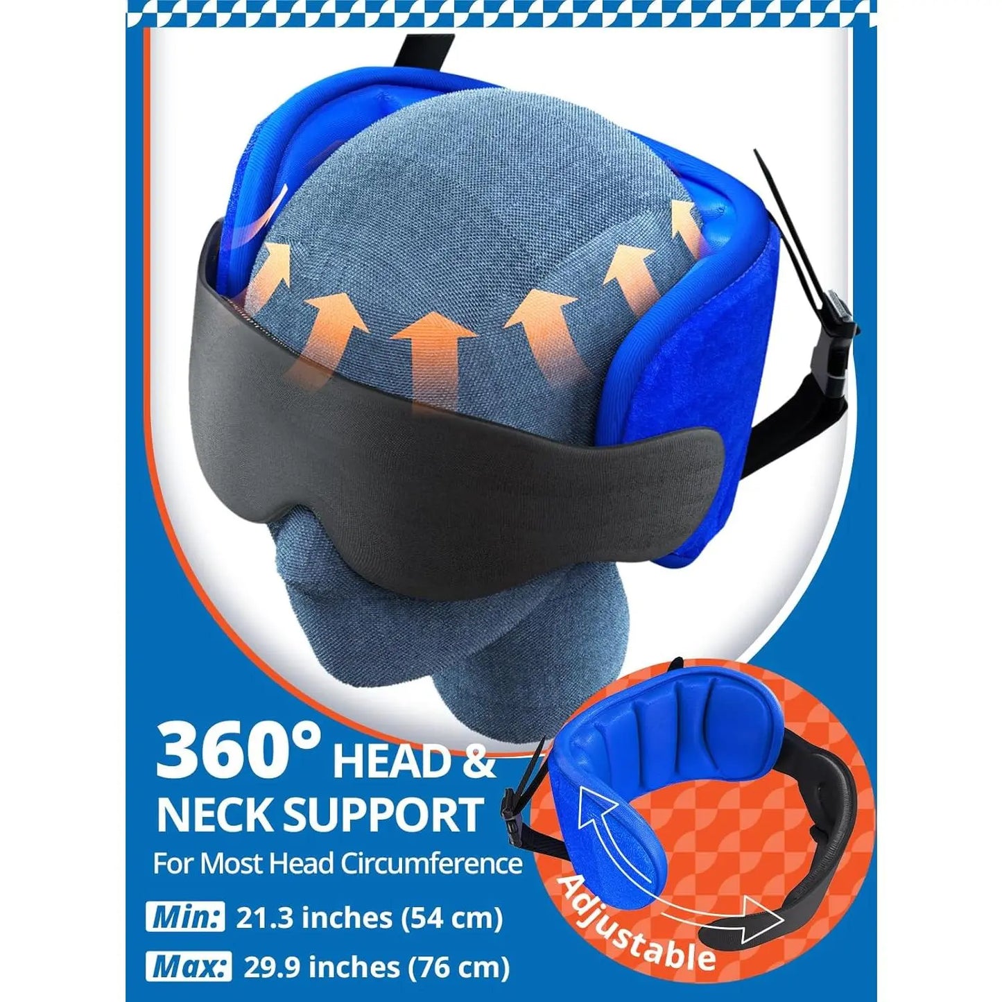 Airplane Travel Pillow Set with Chin Strap and Sleep Mask, 360° Headrest for Long Flights and Road Trips, Black