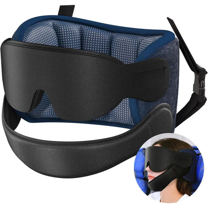 Airplane Travel Pillow Set with Chin Strap and Sleep Mask, 360° Headrest for Long Flights and Road Trips, Black