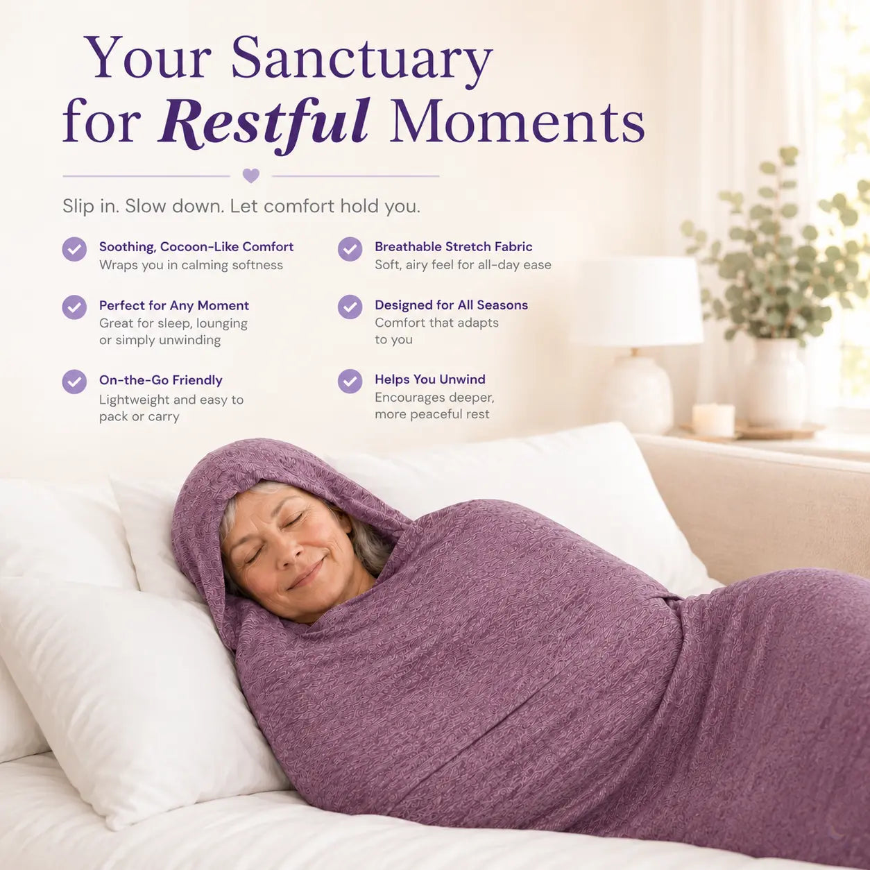 Hug Deep Sleep Wearable Blanket - Stretch Compression Sleep Sack with Hand Access, Breathable and Cozy Sensory Blanket for Adults, Kids, and Teens, Machine Washable Alternative to Weighted Blankets, Ideal for Sports and Nighttime Comfort Gifts